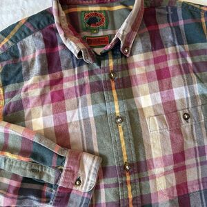 Boston Traders Flannel Women's Medium Cotton Plaid Button‎ Down Long Sleeve